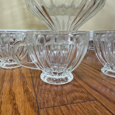 LOT 181N: Large Punch Bowl w/ Pedestal & 8 Matching Cups