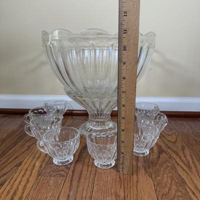LOT 181N: Large Punch Bowl w/ Pedestal & 8 Matching Cups