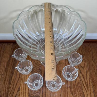 LOT 181N: Large Punch Bowl w/ Pedestal & 8 Matching Cups