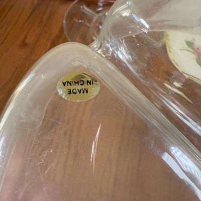 LOT 184N: Divided Glass Serving Bowls, Heart Shaped Glass Bowl & Heart Platter