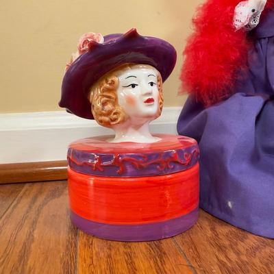 LOT 185N: Red Hat Lady Collection - Byer's Choice, Bear, Watch & Trinket Dish