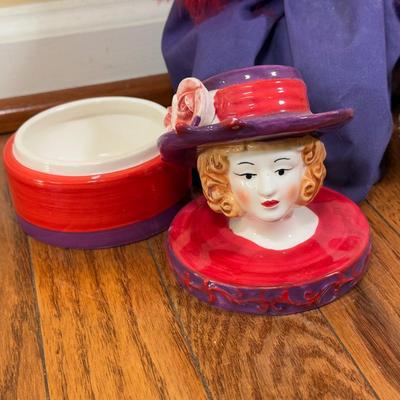 LOT 185N: Red Hat Lady Collection - Byer's Choice, Bear, Watch & Trinket Dish