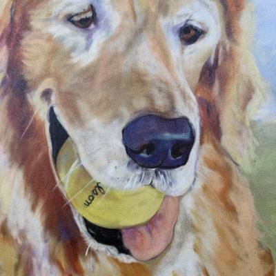 LOT 187L: Canvas Wall Art - Golden Retrievers, Pink Castle & Soccer Goal