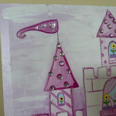 LOT 187L: Canvas Wall Art - Golden Retrievers, Pink Castle & Soccer Goal