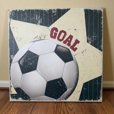 LOT 187L: Canvas Wall Art - Golden Retrievers, Pink Castle & Soccer Goal