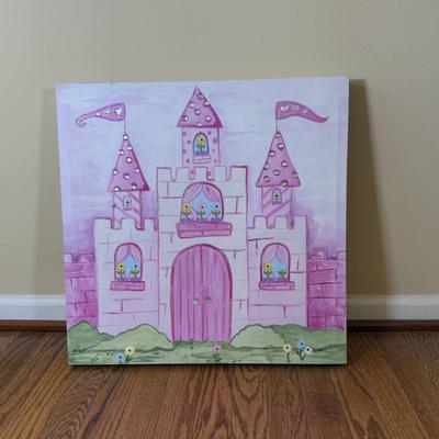 LOT 187L: Canvas Wall Art - Golden Retrievers, Pink Castle & Soccer Goal