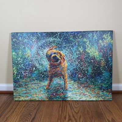 LOT 187L: Canvas Wall Art - Golden Retrievers, Pink Castle & Soccer Goal