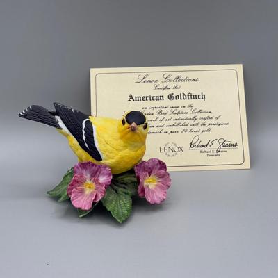 LOT 189N: Lenox Porcelain Birds - American Robin, 2001 Christmas Nuthatch, Bluebird & American Goldfinch