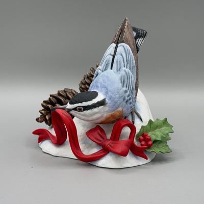 LOT 189N: Lenox Porcelain Birds - American Robin, 2001 Christmas Nuthatch, Bluebird & American Goldfinch