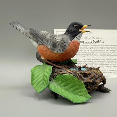 LOT 189N: Lenox Porcelain Birds - American Robin, 2001 Christmas Nuthatch, Bluebird & American Goldfinch