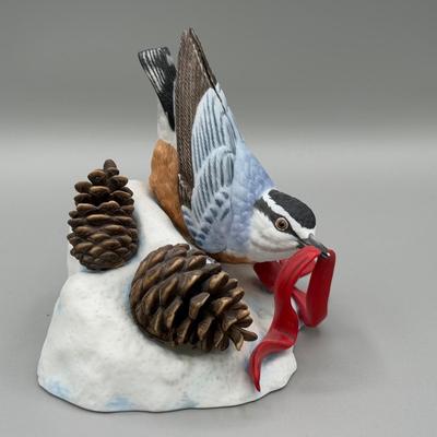 LOT 189N: Lenox Porcelain Birds - American Robin, 2001 Christmas Nuthatch, Bluebird & American Goldfinch