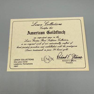 LOT 189N: Lenox Porcelain Birds - American Robin, 2001 Christmas Nuthatch, Bluebird & American Goldfinch