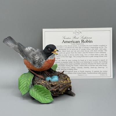 LOT 189N: Lenox Porcelain Birds - American Robin, 2001 Christmas Nuthatch, Bluebird & American Goldfinch