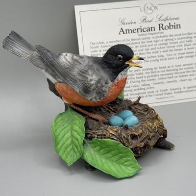 LOT 189N: Lenox Porcelain Birds - American Robin, 2001 Christmas Nuthatch, Bluebird & American Goldfinch
