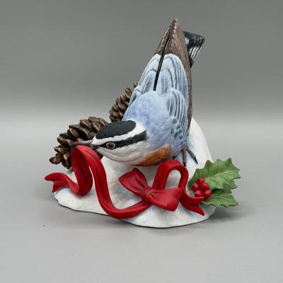 LOT 189N: Lenox Porcelain Birds - American Robin, 2001 Christmas Nuthatch, Bluebird & American Goldfinch