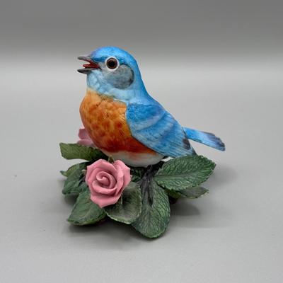 LOT 189N: Lenox Porcelain Birds - American Robin, 2001 Christmas Nuthatch, Bluebird & American Goldfinch