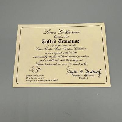 LOT 190N: Beautiful Lenox Figurines - Black Swallowtail, Purple Finch, Chickadee & Tufted Titmouse