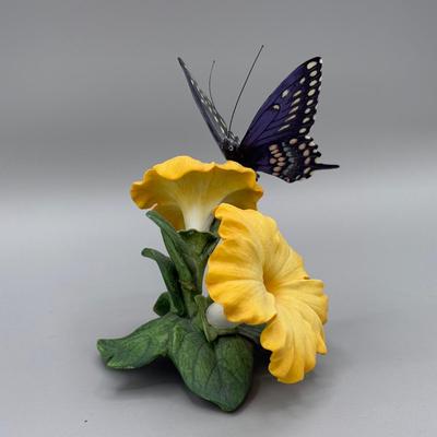 LOT 190N: Beautiful Lenox Figurines - Black Swallowtail, Purple Finch, Chickadee & Tufted Titmouse