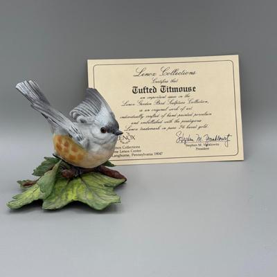 LOT 190N: Beautiful Lenox Figurines - Black Swallowtail, Purple Finch, Chickadee & Tufted Titmouse