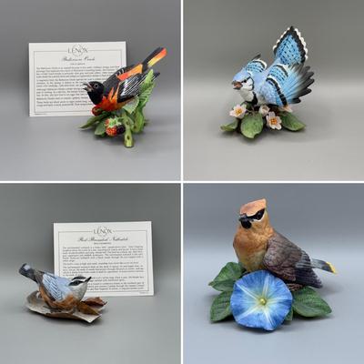 LOT 191N: Lenox Birds - Baltimore Oriole, Blue Jay, Red-Breasted Nuthatch & Cedar Waxwing