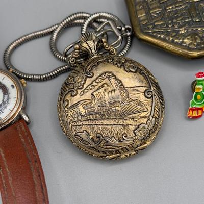 LOT 198J: Train Collection - Lionel Wristwatch, Pocket Watch, Avon Mug & More