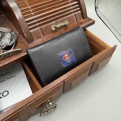 LOT 199J: Vintage Desktop Organizer, Avon Ship Mug, Phillies Belt Buckle, Pocket Knives & More