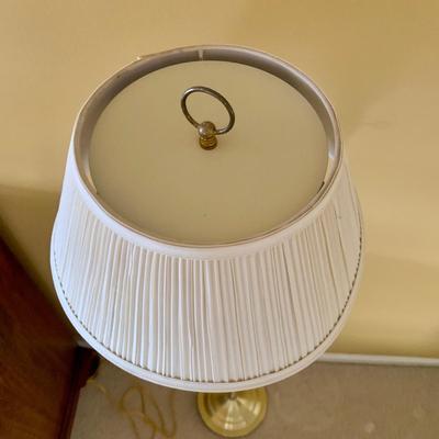 LOT 204 M: Best Chairs Inc. Queen Anne Style Wing Back Sage Chair & Brass Adjustable Floor Lamp