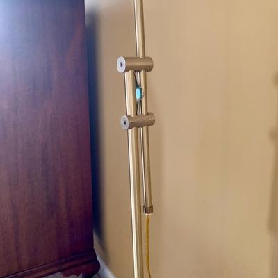 LOT 204 M: Best Chairs Inc. Queen Anne Style Wing Back Sage Chair & Brass Adjustable Floor Lamp