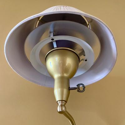 LOT 204 M: Best Chairs Inc. Queen Anne Style Wing Back Sage Chair & Brass Adjustable Floor Lamp