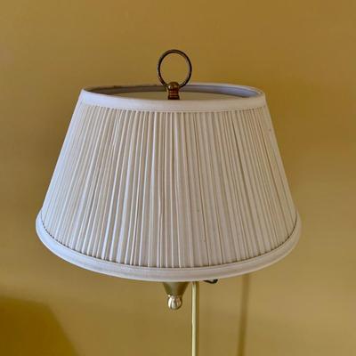 LOT 204 M: Best Chairs Inc. Queen Anne Style Wing Back Sage Chair & Brass Adjustable Floor Lamp