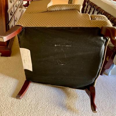 LOT 204 M: Best Chairs Inc. Queen Anne Style Wing Back Sage Chair & Brass Adjustable Floor Lamp