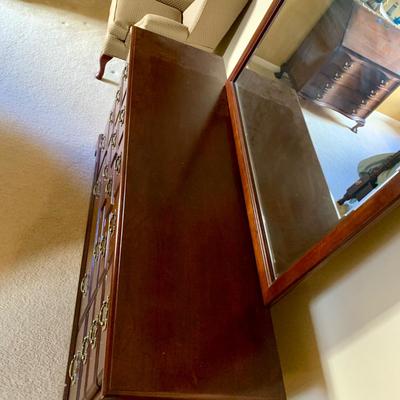 LOT 205 M: American Drew 6 Drawer Chest of Drawers & 9 Drawer Dresser w/ Mirror