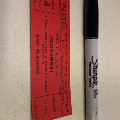 Nr Mint 1965 First Jeopardy Game Show Admission Ticket Art Fleming Radio City Music Hall New York