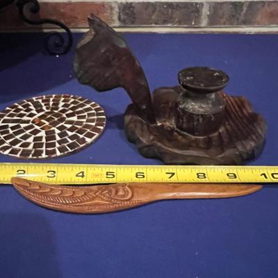 Mixed Decorative Lot - Wood, Ceramic, Brass