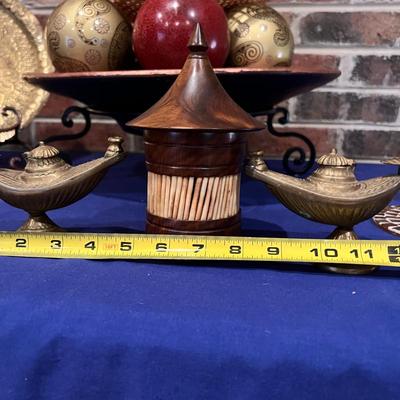 Mixed Decorative Lot - Wood, Ceramic, Brass