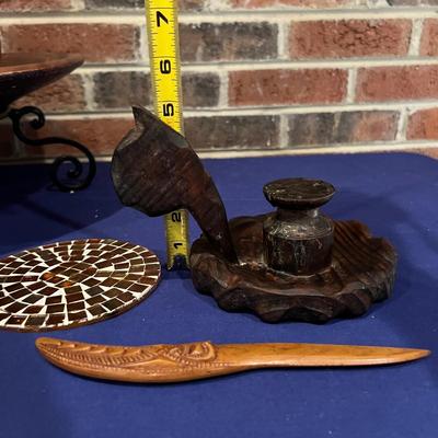 Mixed Decorative Lot - Wood, Ceramic, Brass