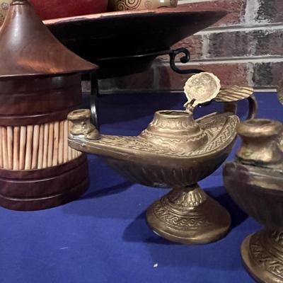 Mixed Decorative Lot - Wood, Ceramic, Brass