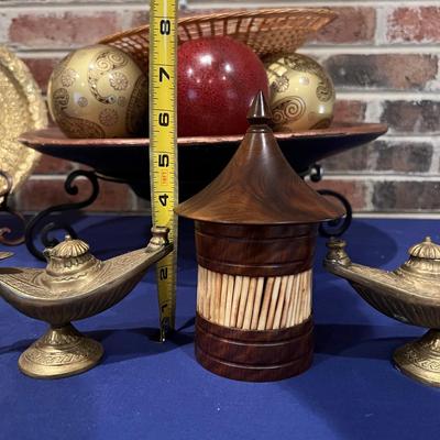 Mixed Decorative Lot - Wood, Ceramic, Brass