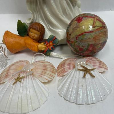 Christmas Decor Lot - Angels, Shell Ornaments and Glass Ornaments