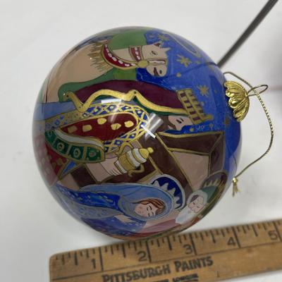 Li Bein Pier One Painted Glass Ball Christmas Ornament with Nativity Scene in box