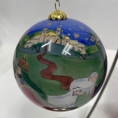 Li Bein Pier One Painted Glass Ball Christmas Ornament with Nativity Scene in box