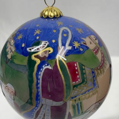 Li Bein Pier One Painted Glass Ball Christmas Ornament with Nativity Scene in box