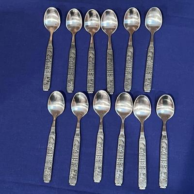 Set of 12 Vintage Norwegian (Konge Tinn) Viking Pewter Heilag Olav Spoons