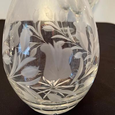 Cut Crystal Decanter & 3 Wine Glasses