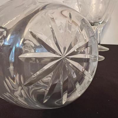 Cut Crystal Decanter & 3 Wine Glasses