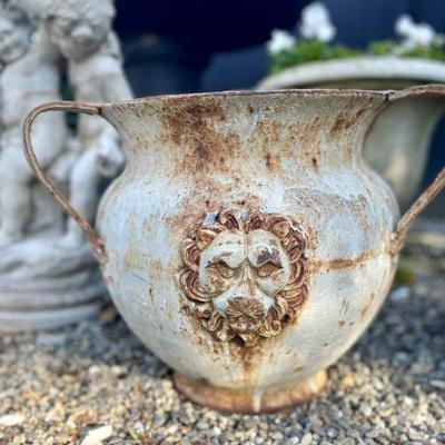 Antique Pair of Cast Iron Italian Planters Urns
