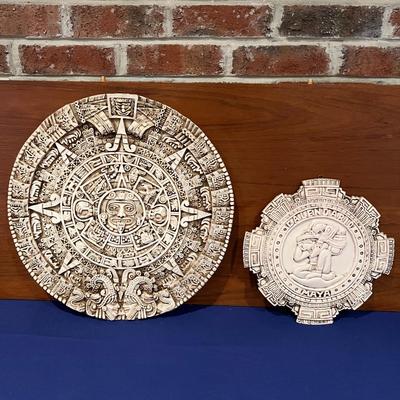 Lot of 2 Heavy Mayan Aztec Ceramic Wall Plaques