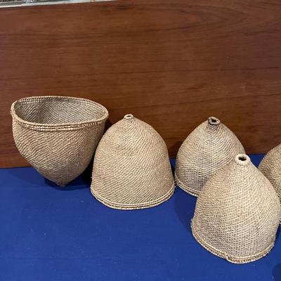 Lot of 5 Vintage Ethiopian Hand-Woven Light Pendants