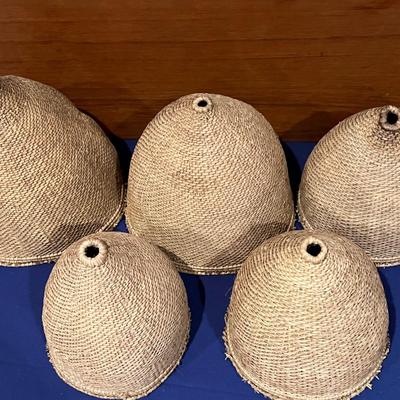 Lot of 5 Vintage Ethiopian Hand-Woven Light Pendants
