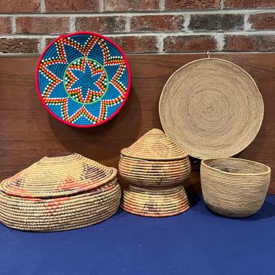 Lot of Vintage Ethiopian Hand-Woven Baskets Wall Hangings